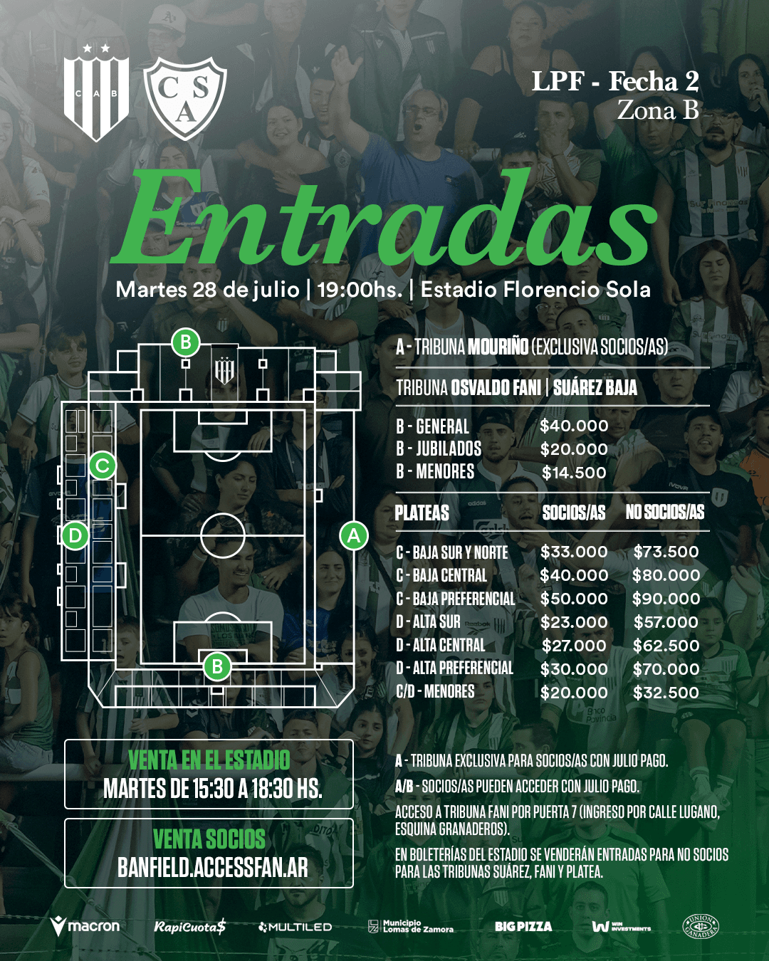 Banfield vs. Sarmiento: el Taladro y el Verde buscan su primer triunfo en el Clausura