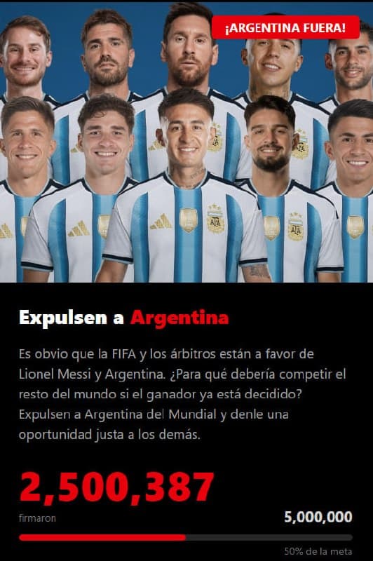 ¿Quieren echarnos? Juntan más de dos millones de firmas para expulsar a la Selección Argentina del Mundial